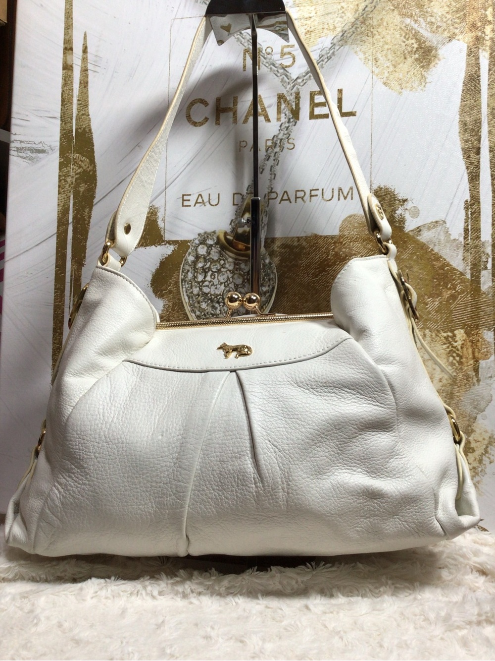 Emma Fox White Shoulder Bag with Gold Hardware
